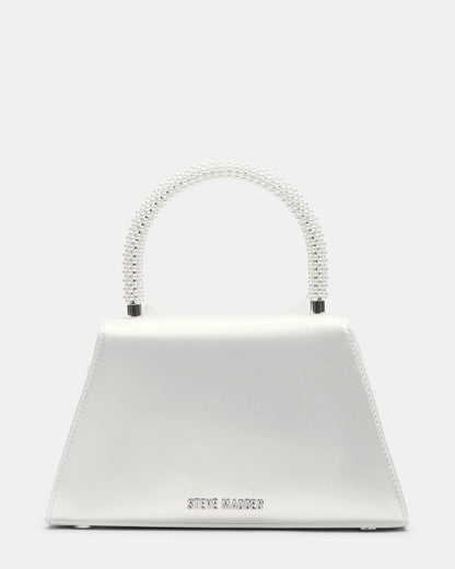 Steve Madden COSETTE Bag White Satin Beaded Top-Handle Mini Handbag