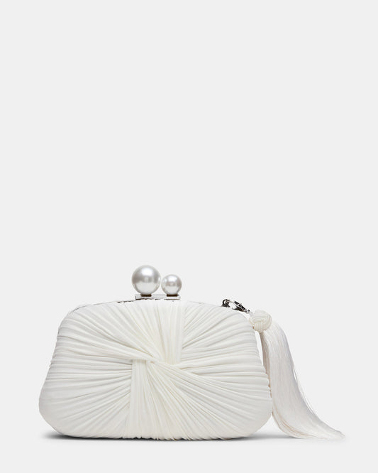 Steve Madden ROSALIE Bag White Twisted Pleats Minaudiere Crossbody Clutch Handbag