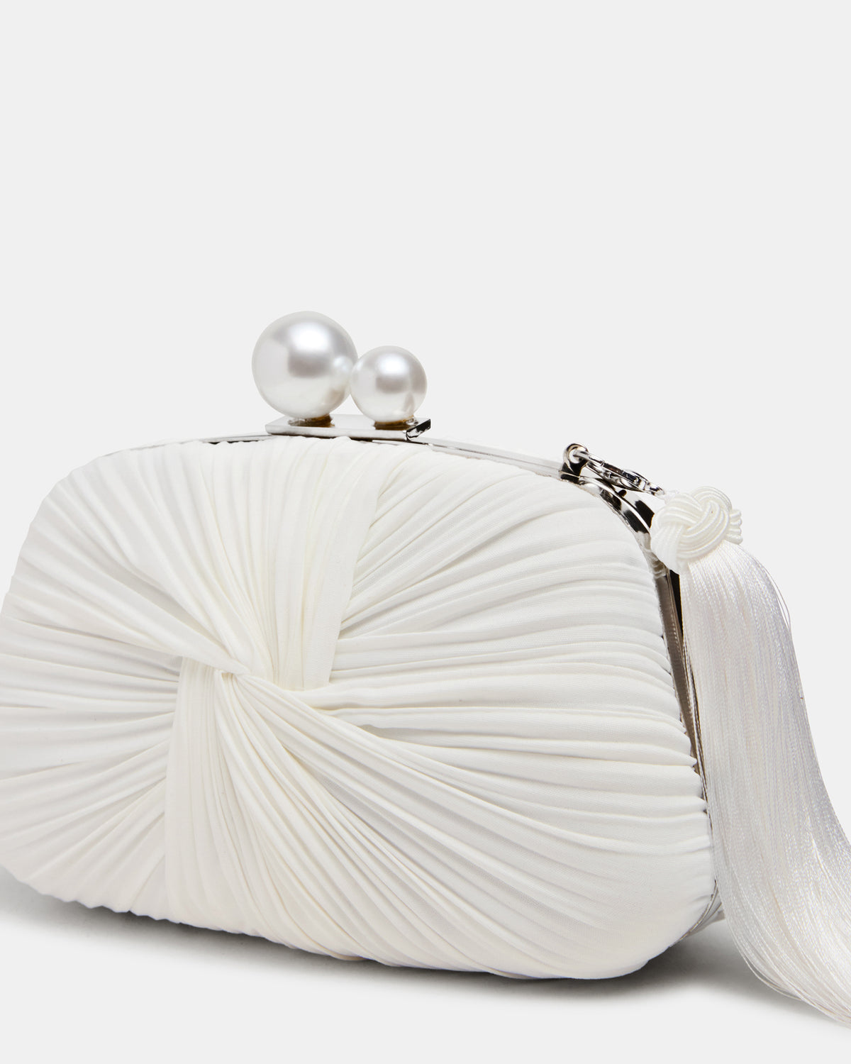 Steve Madden ROSALIE Bag White Twisted Pleats Minaudiere Crossbody Clutch Handbag