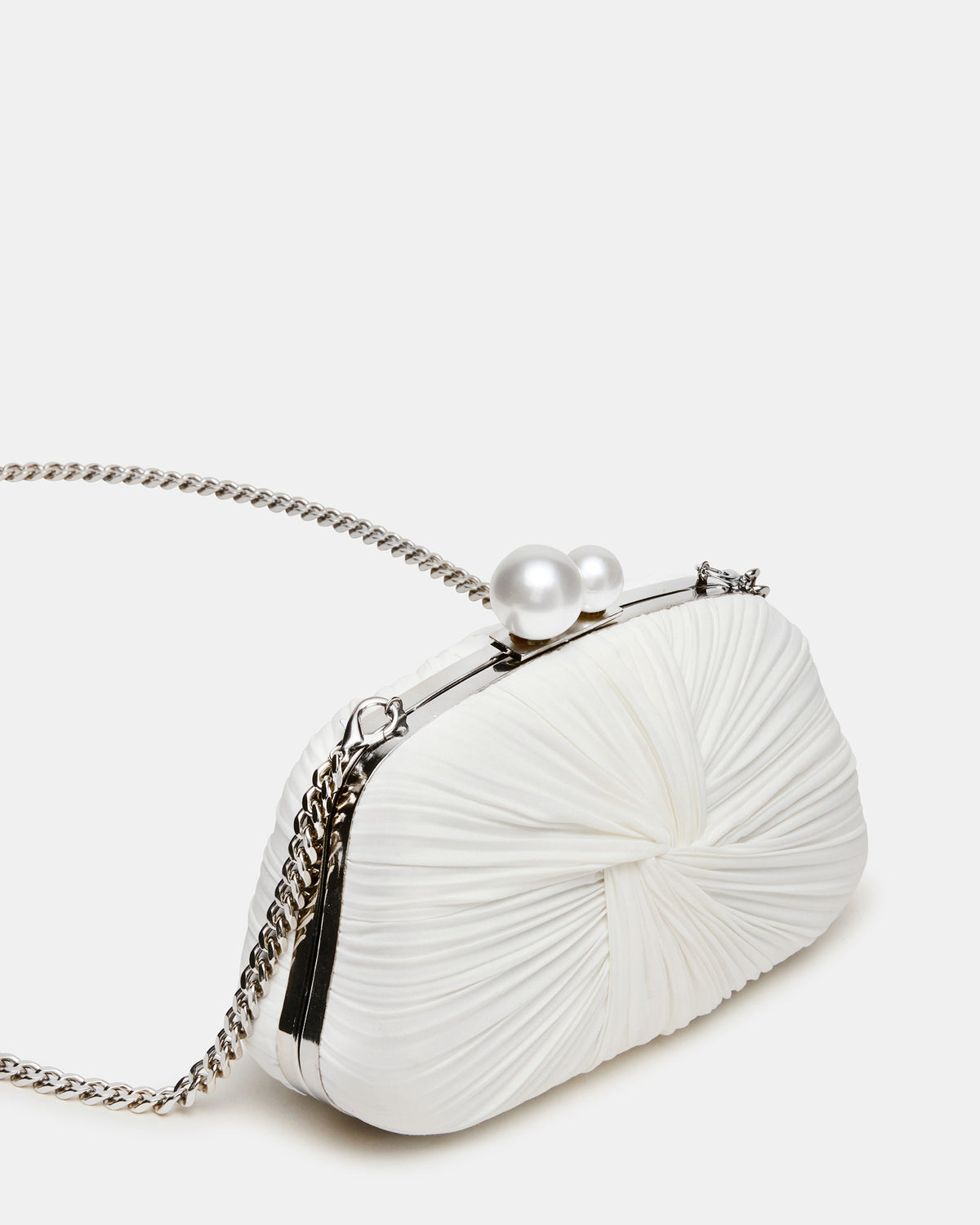 Steve Madden ROSALIE Bag White Twisted Pleats Minaudiere Crossbody Clutch Handbag