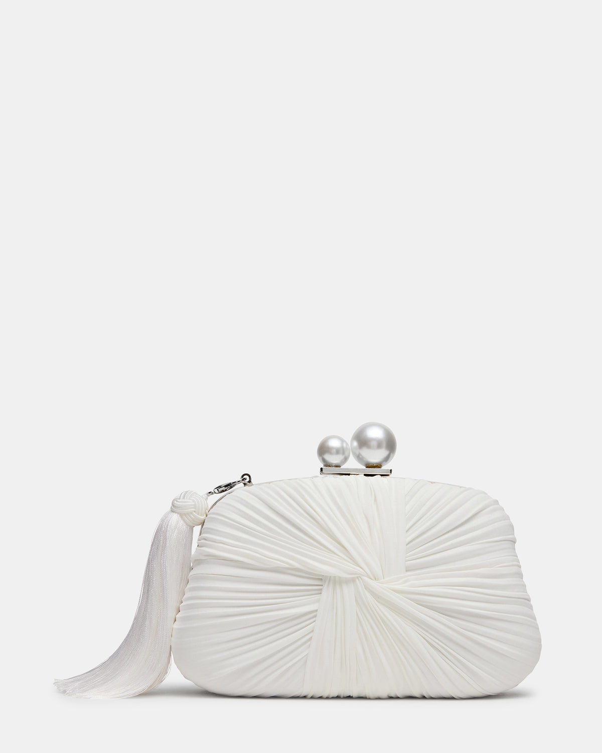 Steve Madden ROSALIE Bag White Twisted Pleats Minaudiere Crossbody Clutch Handbag