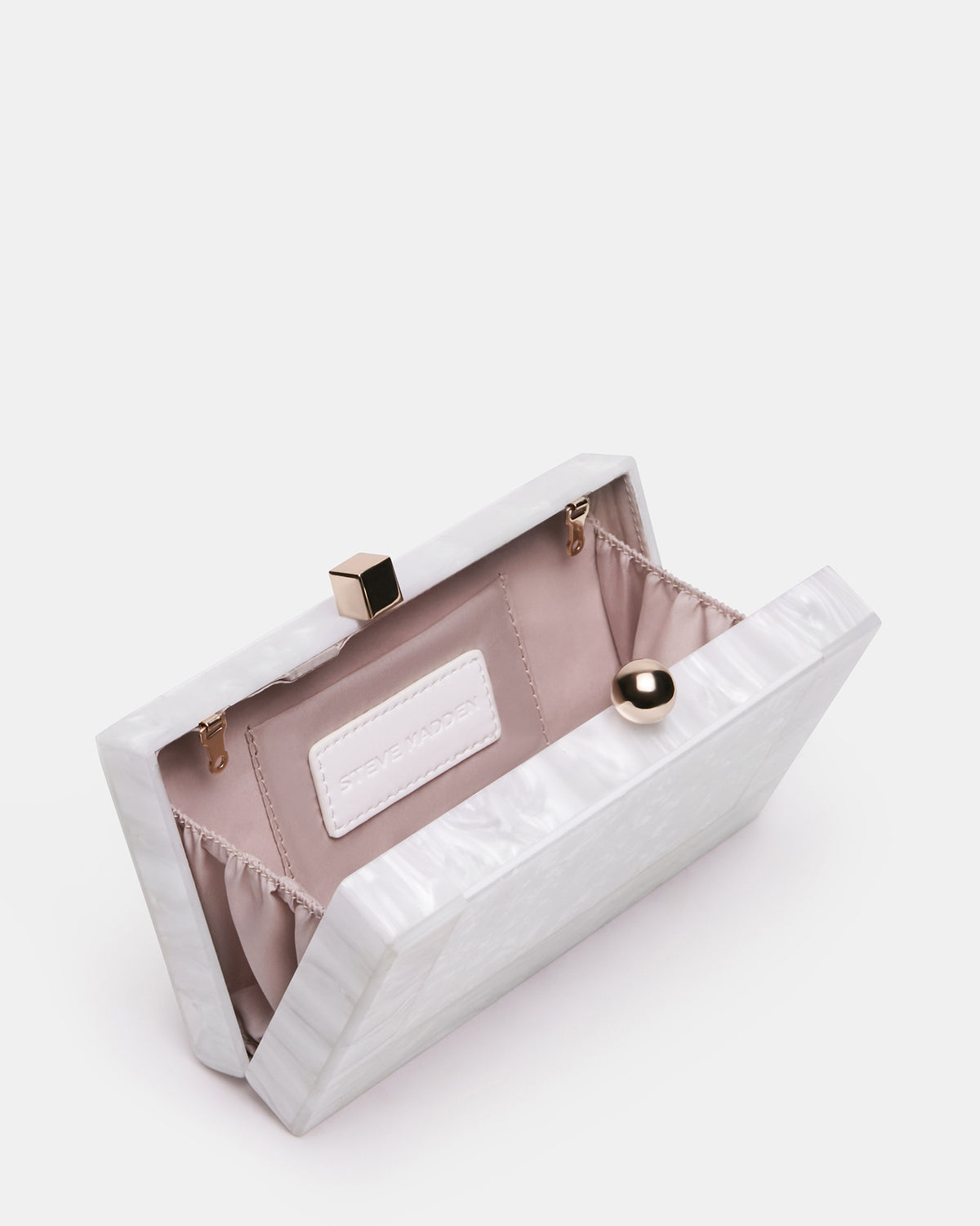 Steve Madden CAMILAA Bag White Geometric Pearlescent Minaudiere Crossbody Clutch Handbag
