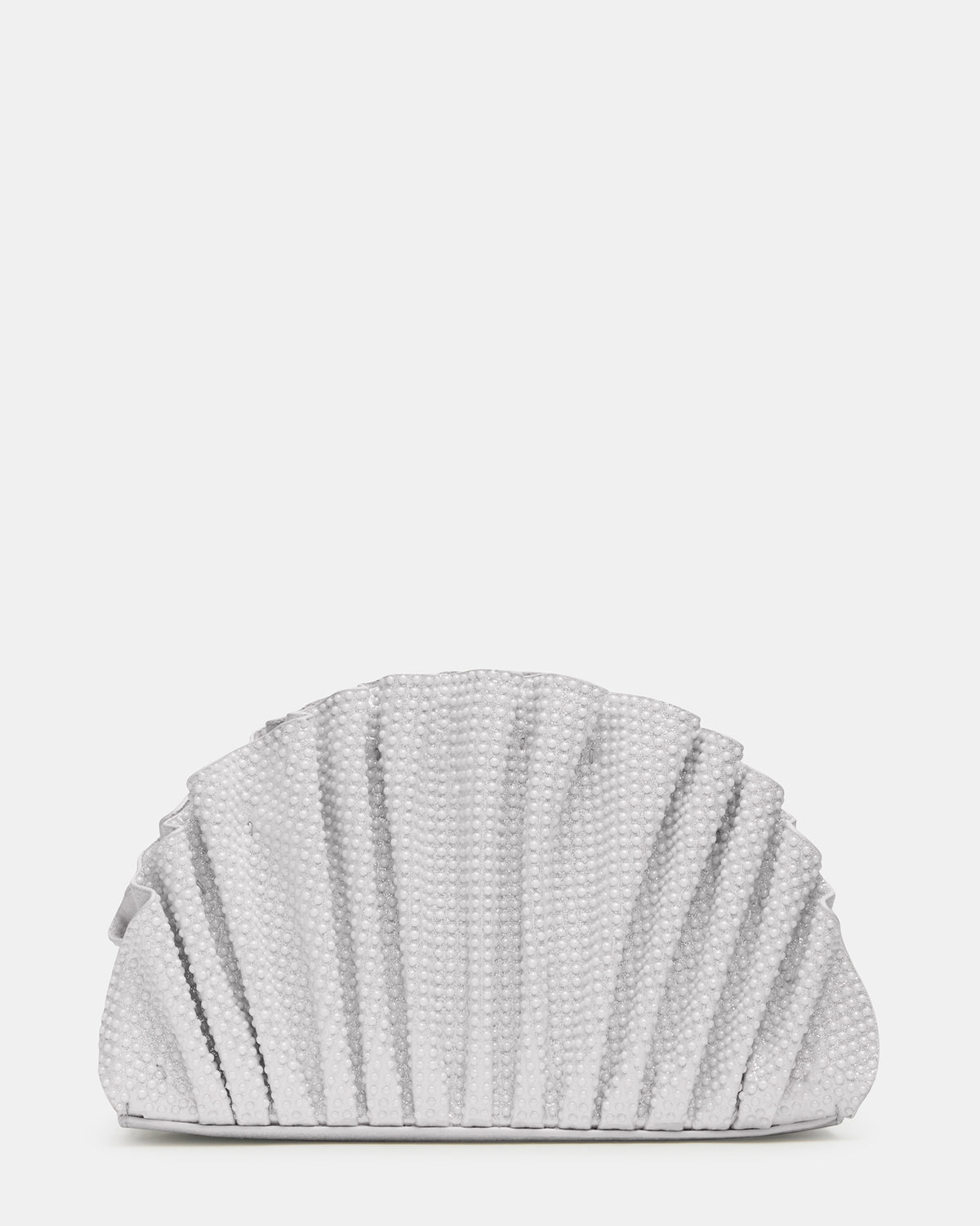 Steve Madden DELMAR Bag White Ruffled Pleated Semi-Circle Crossbody Clutch Handbag