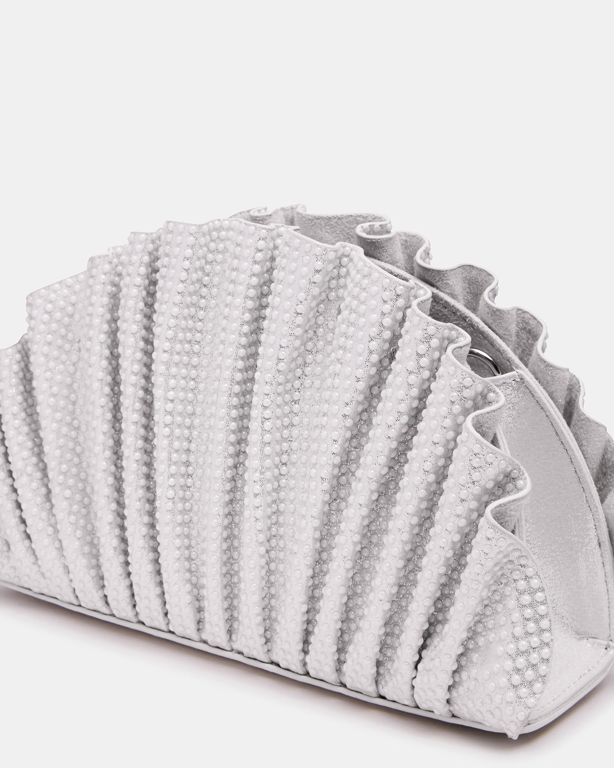 Steve Madden DELMAR Bag White Ruffled Pleated Semi-Circle Crossbody Clutch Handbag