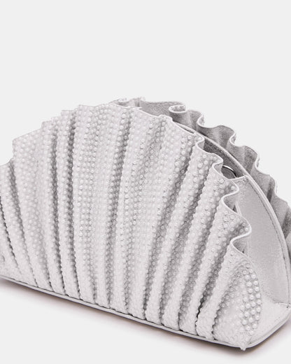 Steve Madden DELMAR Bag White Ruffled Pleated Semi-Circle Crossbody Clutch Handbag