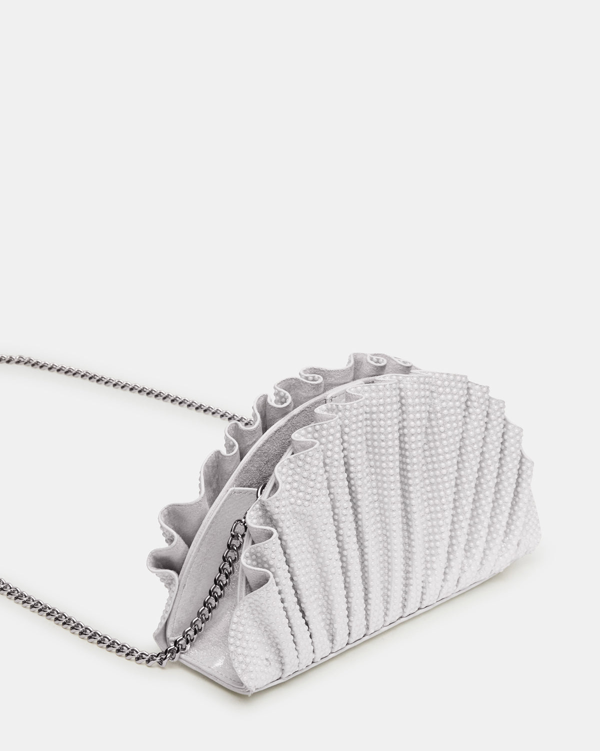 Steve Madden DELMAR Bag White Ruffled Pleated Semi-Circle Crossbody Clutch Handbag