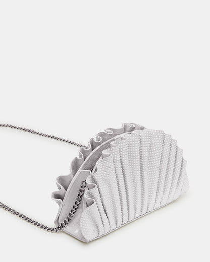 Steve Madden DELMAR Bag White Ruffled Pleated Semi-Circle Crossbody Clutch Handbag