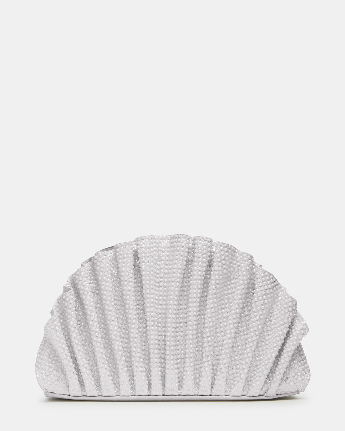 Steve Madden DELMAR Bag White Ruffled Pleated Semi-Circle Crossbody Clutch Handbag