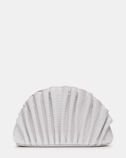 Steve Madden DELMAR Bag White Ruffled Pleated Semi-Circle Crossbody Clutch Handbag