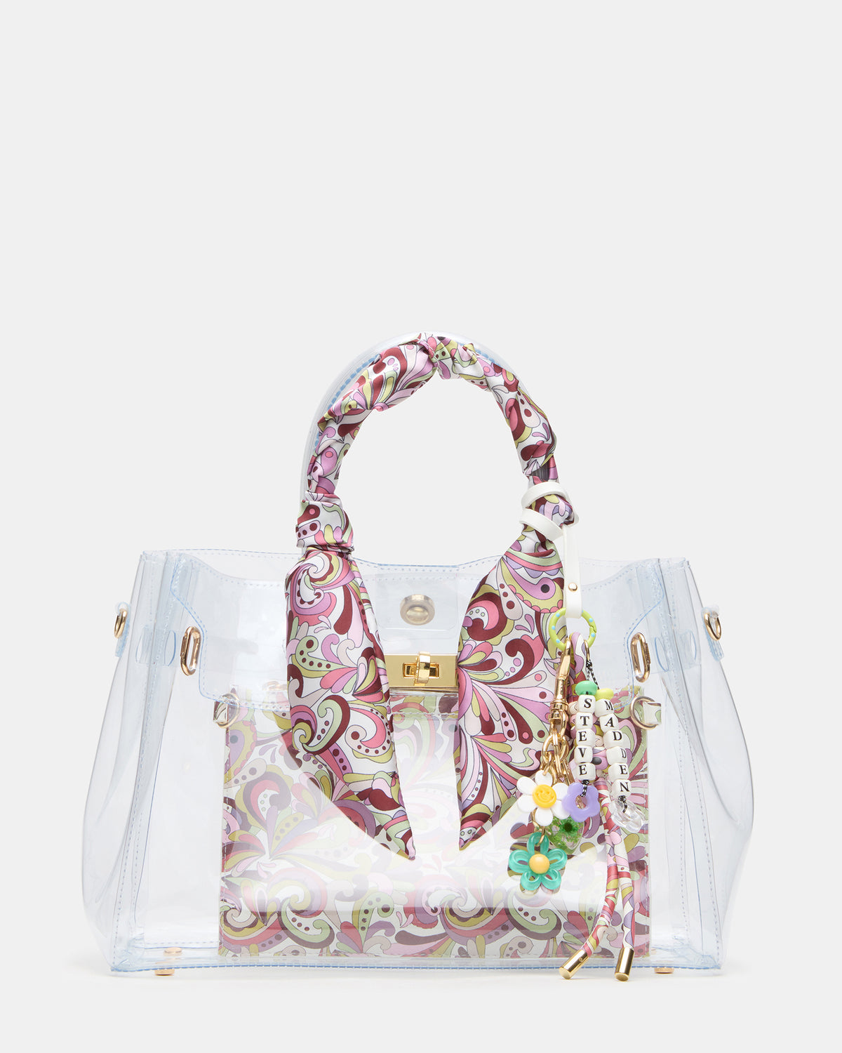 Steve Madden GUMMY Bag Clear Top-Handle Turn-Lock Tote Handbag