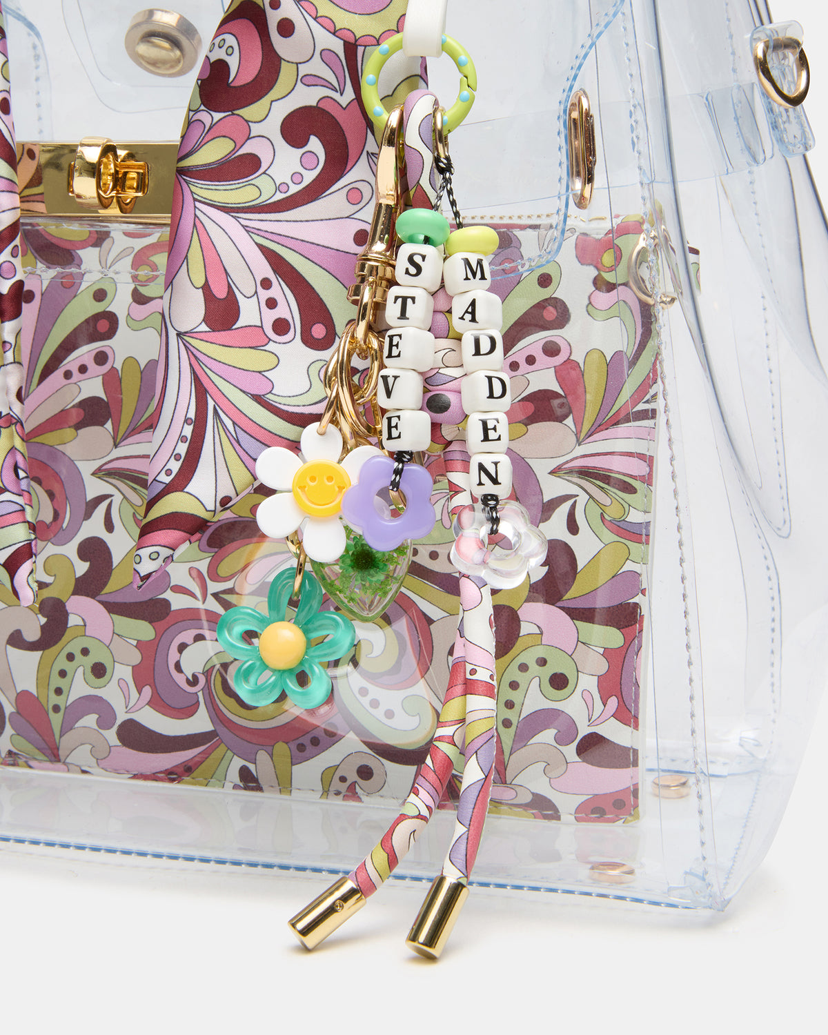 Steve Madden GUMMY Bag Clear Top-Handle Turn-Lock Tote Handbag