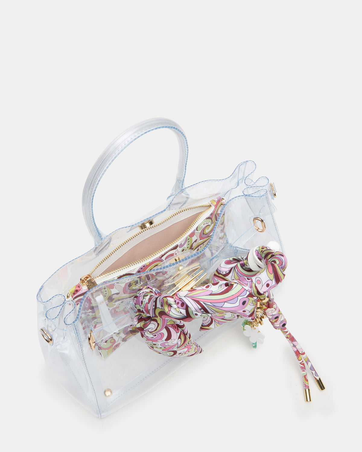 Steve Madden GUMMY Bag Clear Top-Handle Turn-Lock Tote Handbag