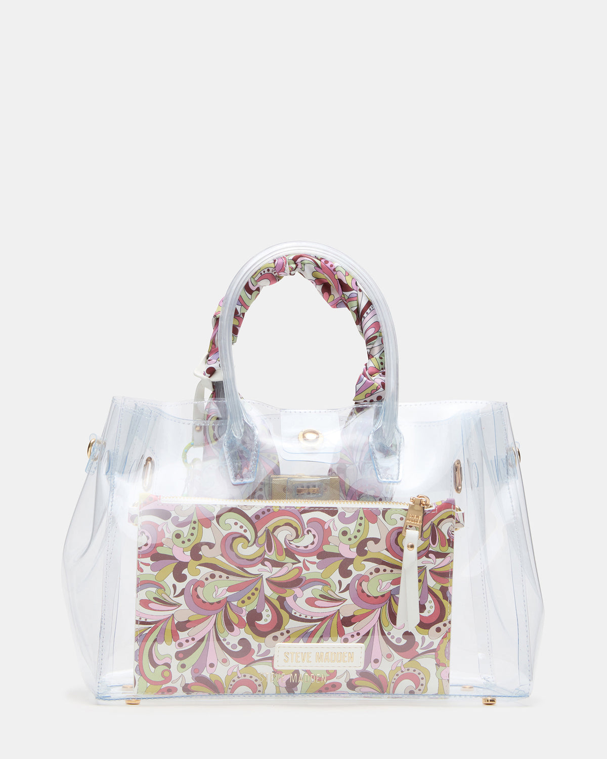 Steve Madden GUMMY Bag Clear Top-Handle Turn-Lock Tote Handbag