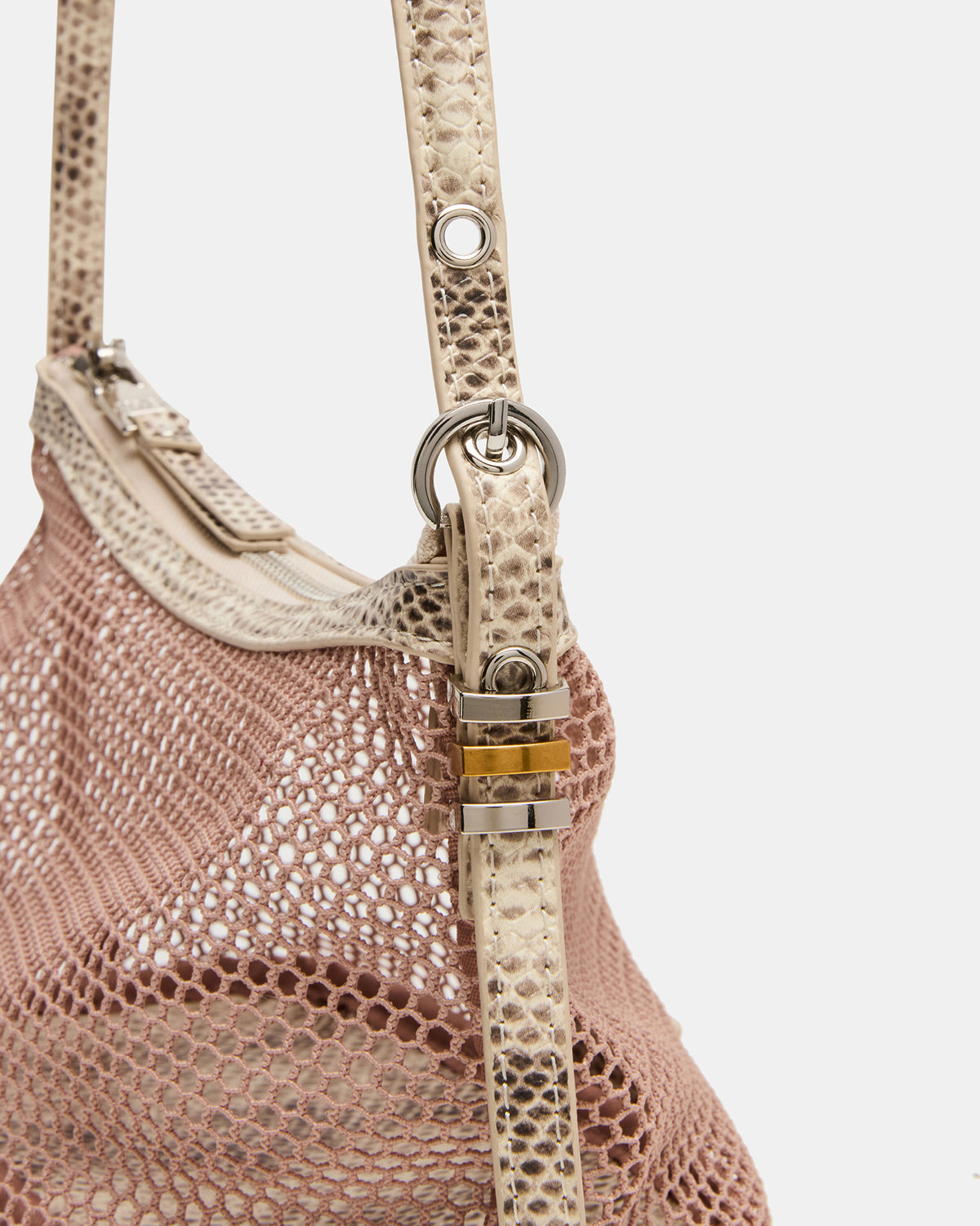 Steve Madden VIXEN Bag Blush Shoulder Strap Mesh Structured Bottom Women's Handbag