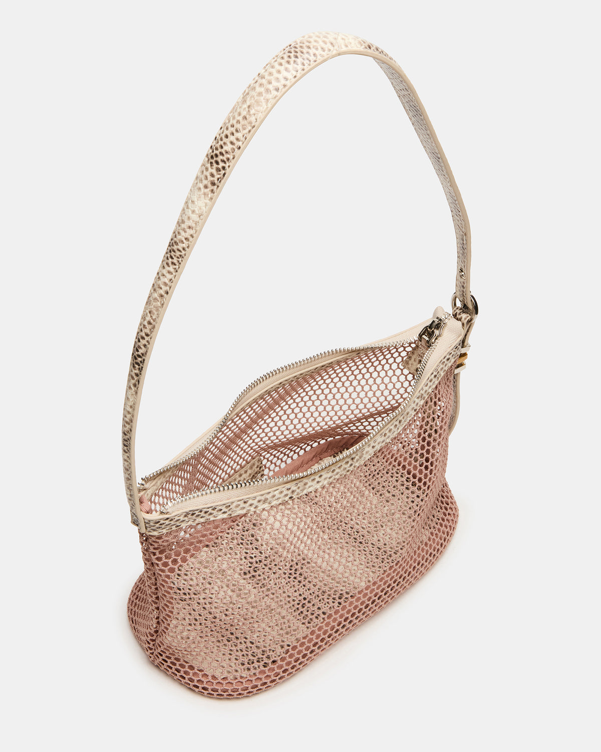 Steve Madden VIXEN Bag Blush Shoulder Strap Mesh Structured Bottom Women's Handbag