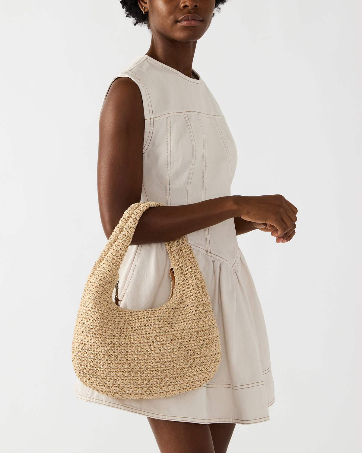 Steve Madden DAENA Bag Natural Crescent Shaped Straw Shoulder Bag