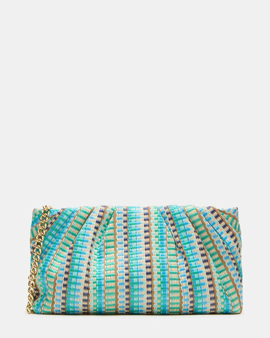 Steve Madden PALOMAA Bag Blue/Multi Straw Clutch Crossbody Handbag
