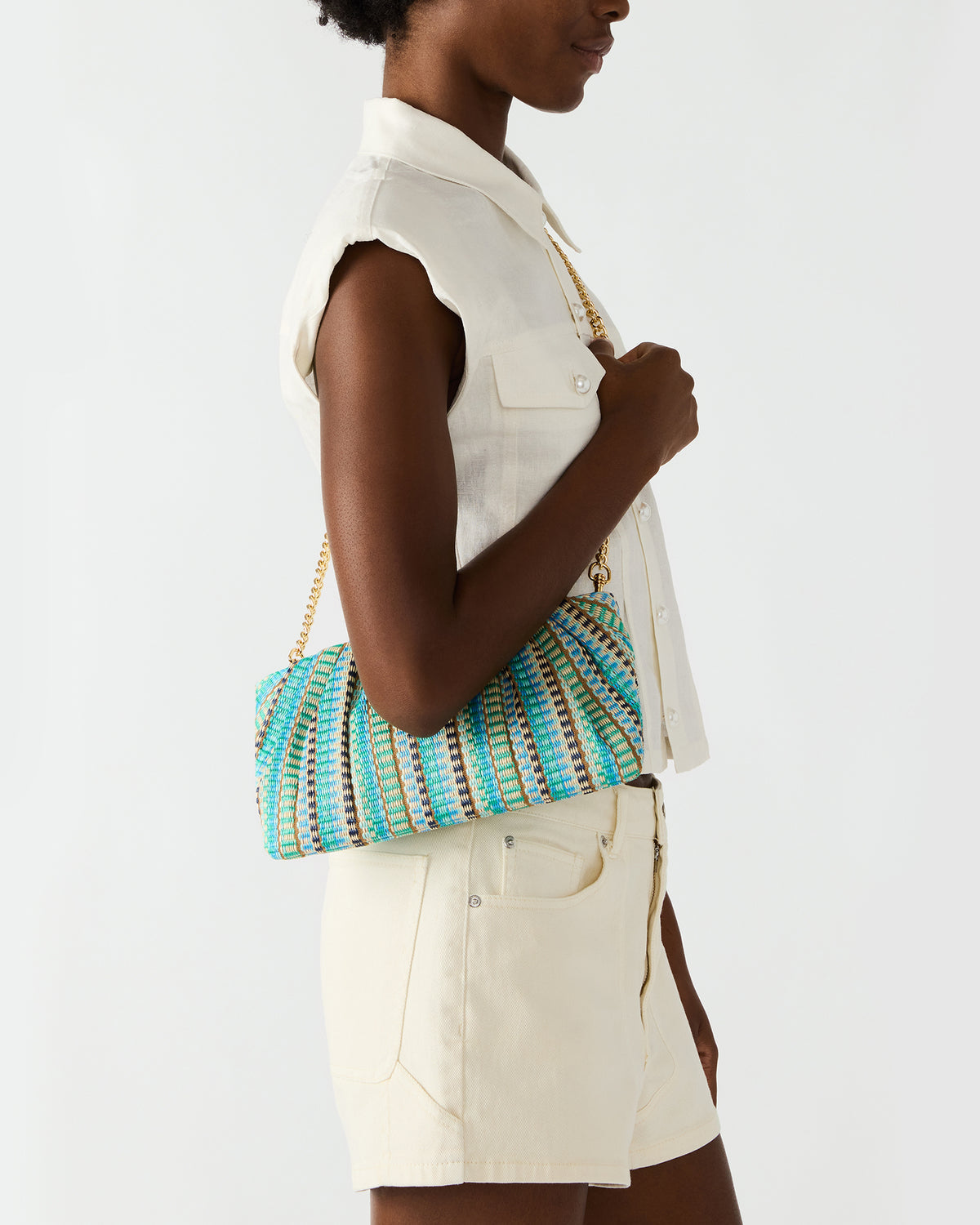 Steve Madden PALOMAA Bag Blue/Multi Straw Clutch Crossbody Handbag
