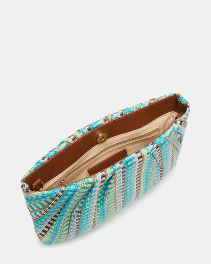 Steve Madden PALOMAA Bag Blue/Multi Straw Clutch Crossbody Handbag