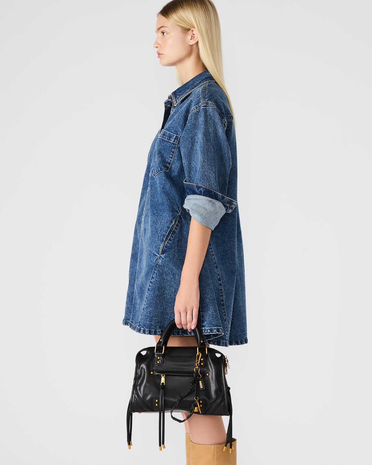 Steve Madden RIGGS Bag Black/Gold Slouchy Top-Handle Crossbody Satchel Handbag