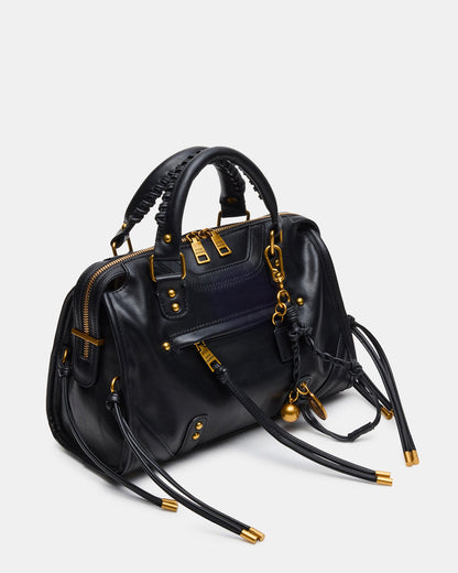 Steve Madden RIGGS Bag Black/Gold Slouchy Top-Handle Crossbody Satchel Handbag