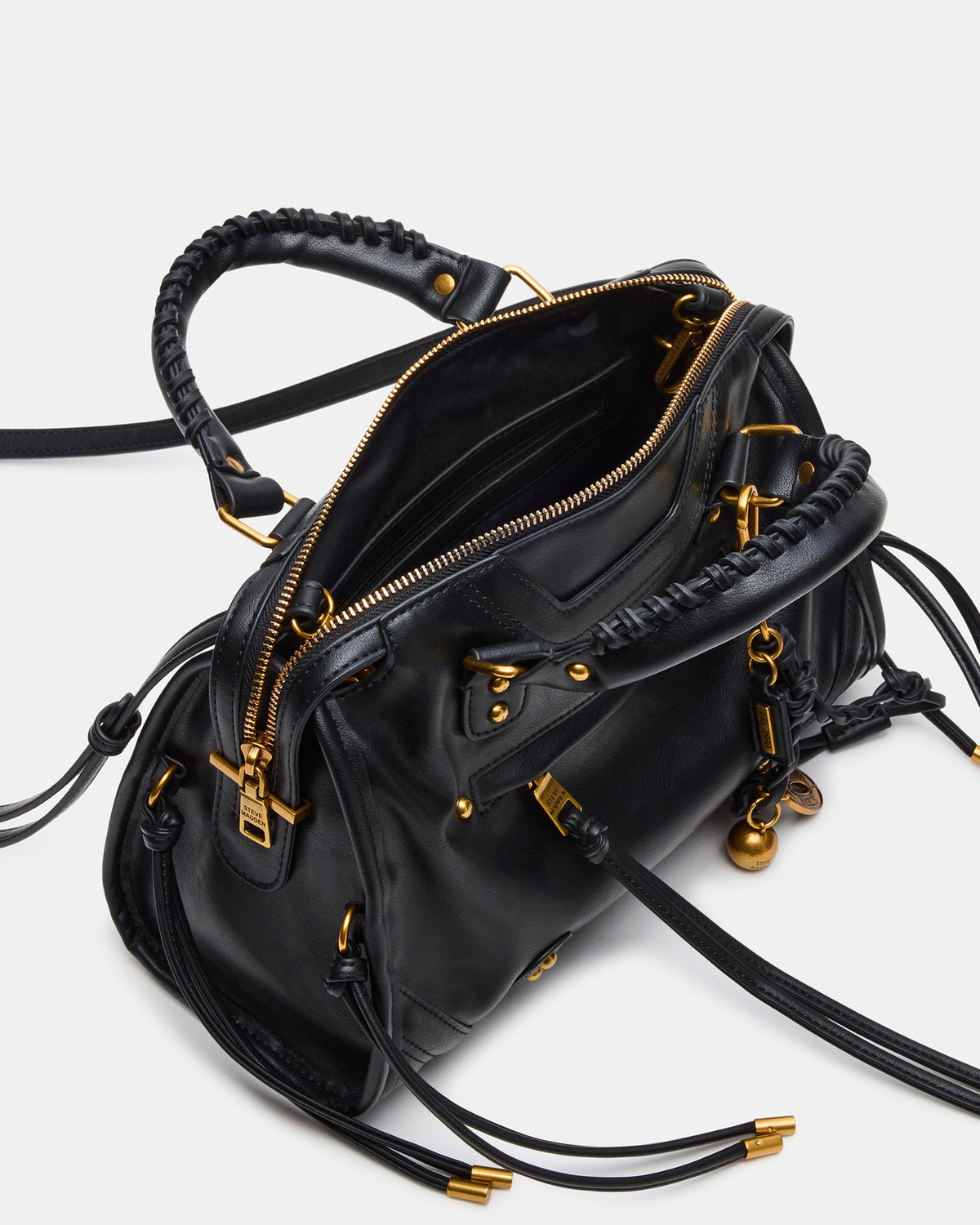 Steve Madden RIGGS Bag Black/Gold Slouchy Top-Handle Crossbody Satchel Handbag