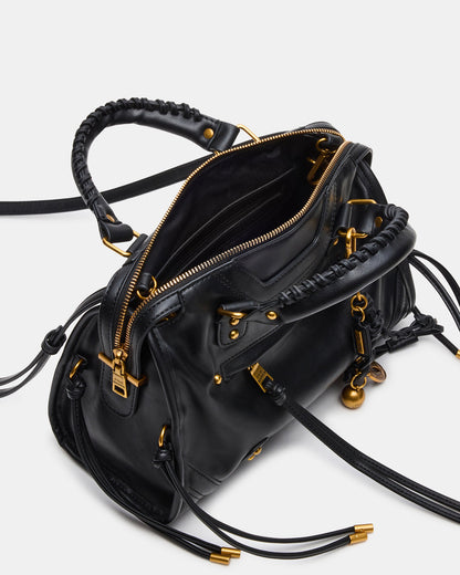 Steve Madden RIGGS Bag Black/Gold Slouchy Top-Handle Crossbody Satchel Handbag