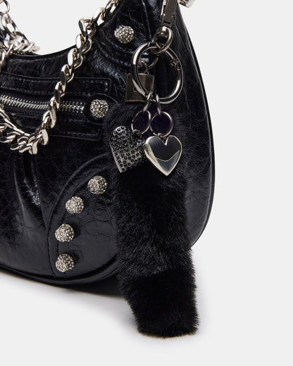 Steve Madden ERIKA Bag Black Rhinestone Embellished Studded Crinkle Moto Crossbody Handbag