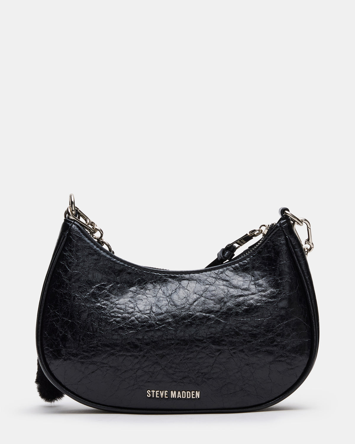 Steve Madden ERIKA Bag Black Rhinestone Embellished Studded Crinkle Moto Crossbody Handbag