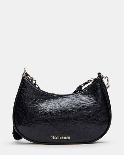 Steve Madden ERIKA Bag Black Rhinestone Embellished Studded Crinkle Moto Crossbody Handbag