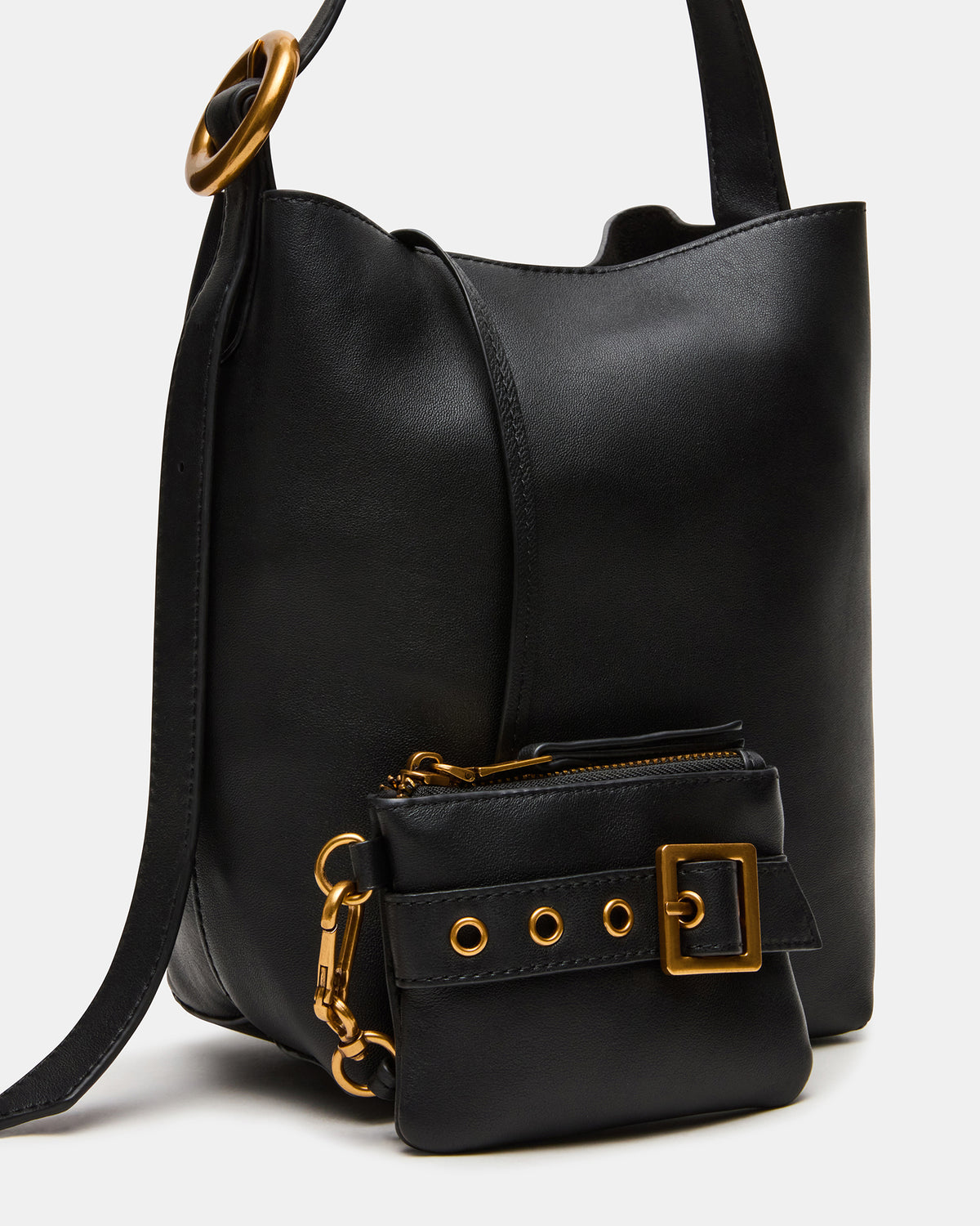 Steve Madden SOFIEE Bag Black Leather Shoulder Strap Bucket Tote Handbag