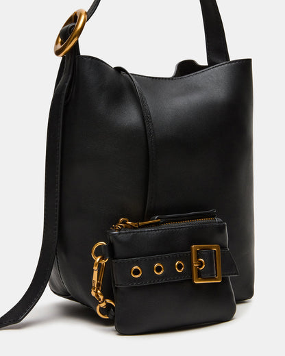 Steve Madden SOFIEE Bag Black Leather Shoulder Strap Bucket Tote Handbag