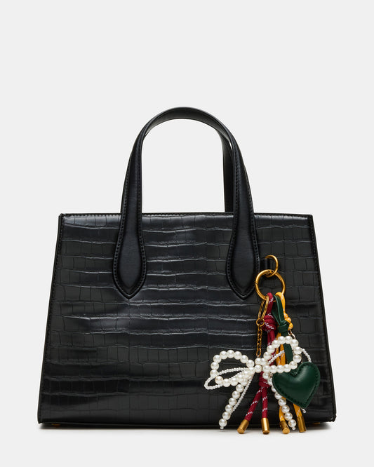 Steve Madden CALLEB Bag Black Crocodile Structured Tote Crossbody Handbag