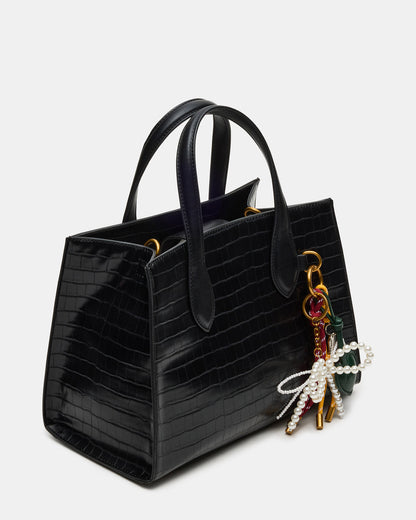 Steve Madden CALLEB Bag Black Crocodile Structured Tote Crossbody Handbag
