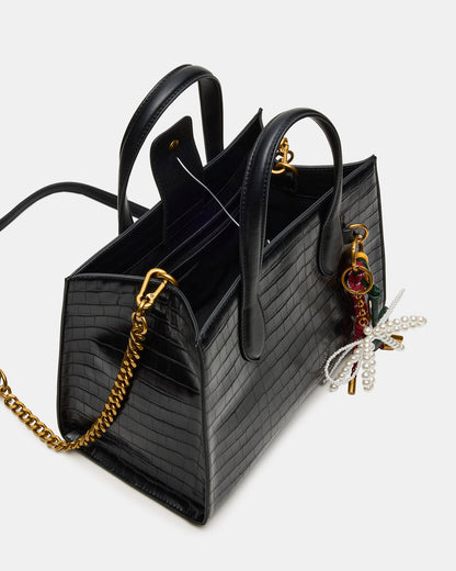 Steve Madden CALLEB Bag Black Crocodile Structured Tote Crossbody Handbag