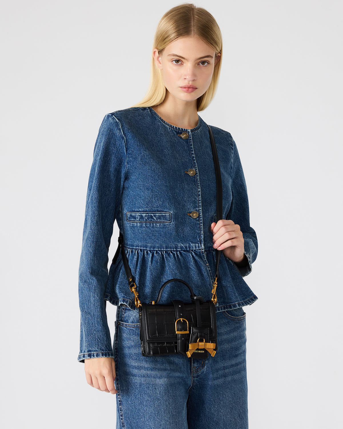Steve Madden CLARK Bag Black Structured Top-Handle Mini Handbag