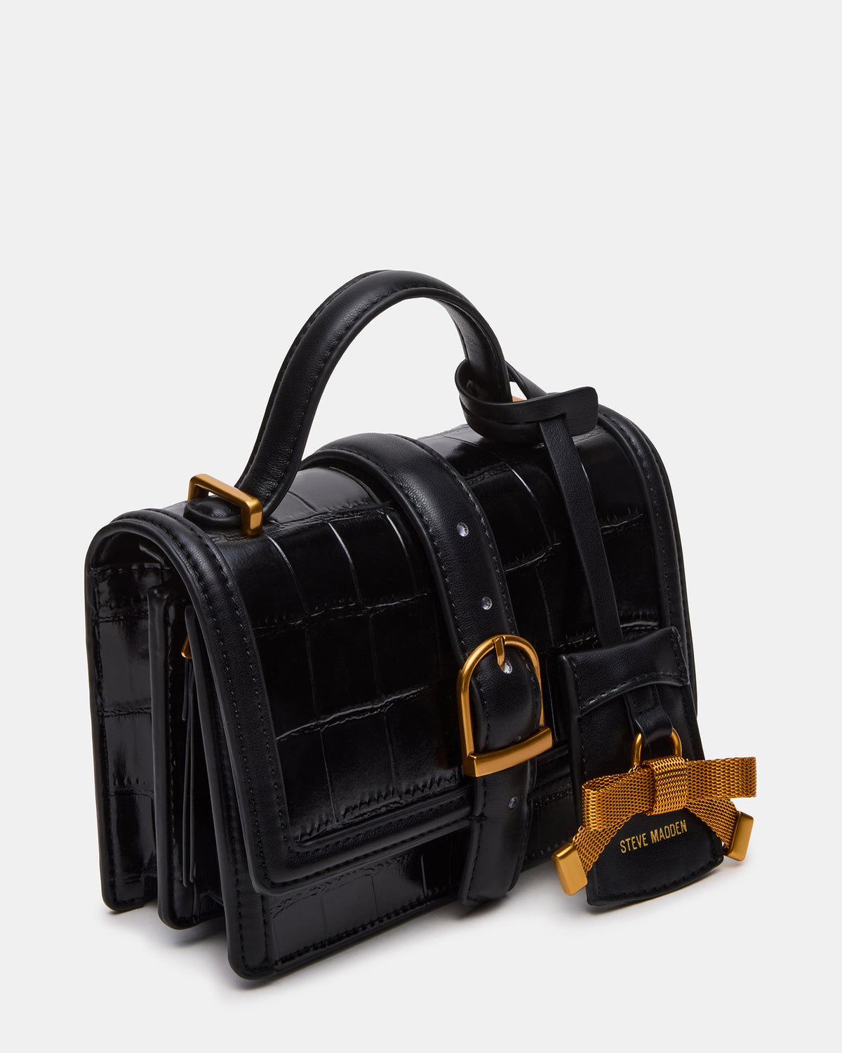 Steve Madden CLARK Bag Black Structured Top-Handle Mini Handbag