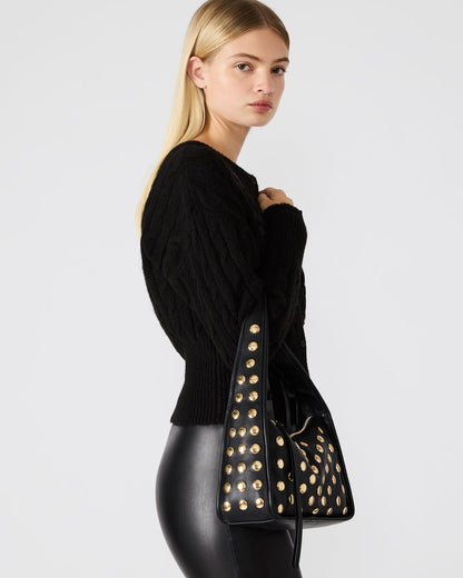 Steve Madden CHEYANN Bag Black Hobo Dome-Studded Shoulder Strap Women's Handbag