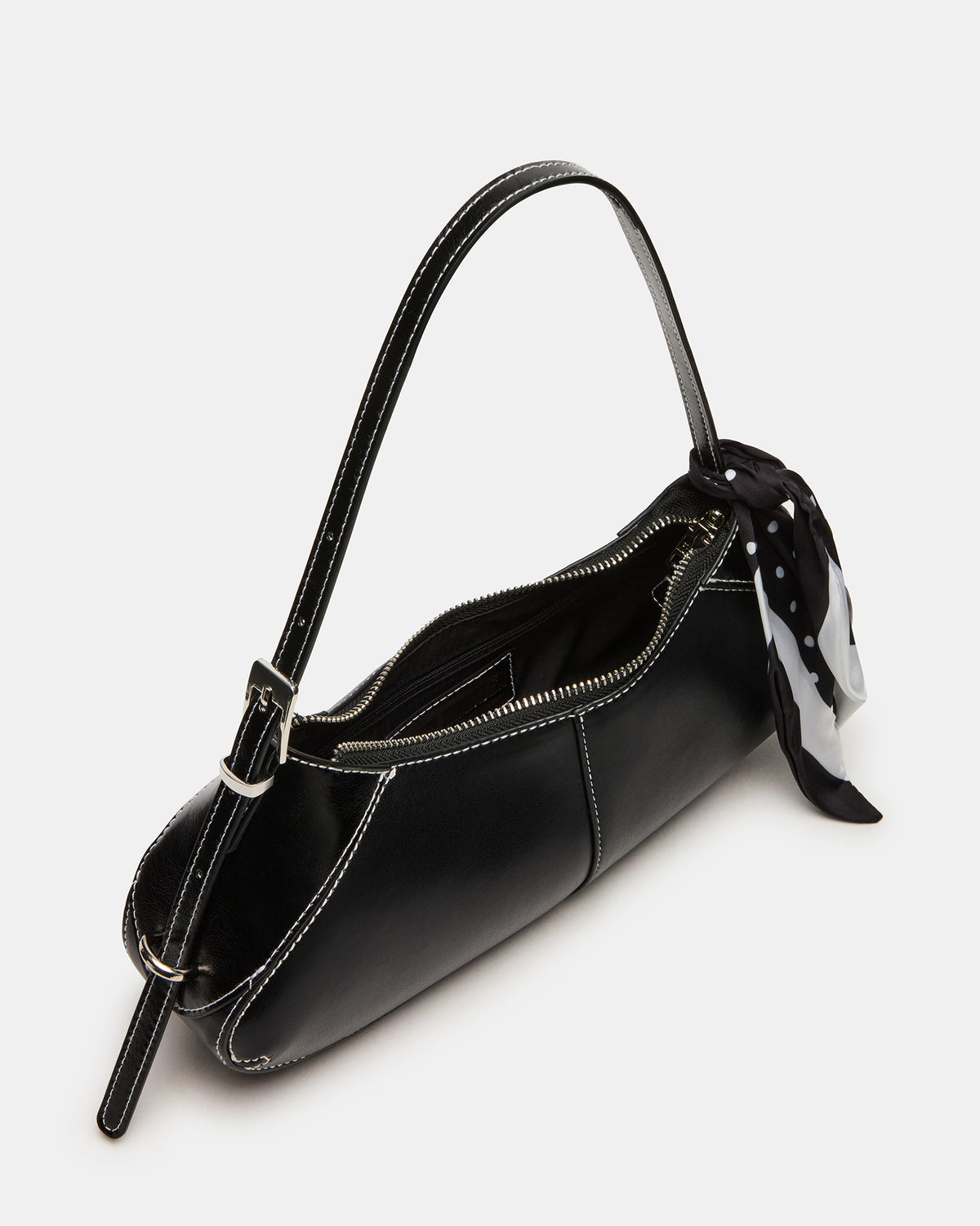 Steve Madden ROXEY Bag Black Crescent-Shaped Top-Zipper Shoulder Strap Handbag