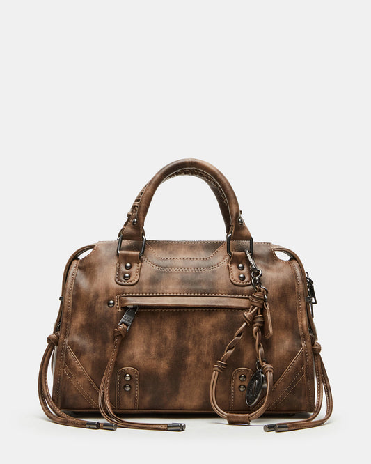 Steve Madden RIGGS Brown Distressed Slouchy Top-Handle Crossbody Satchel Handbag