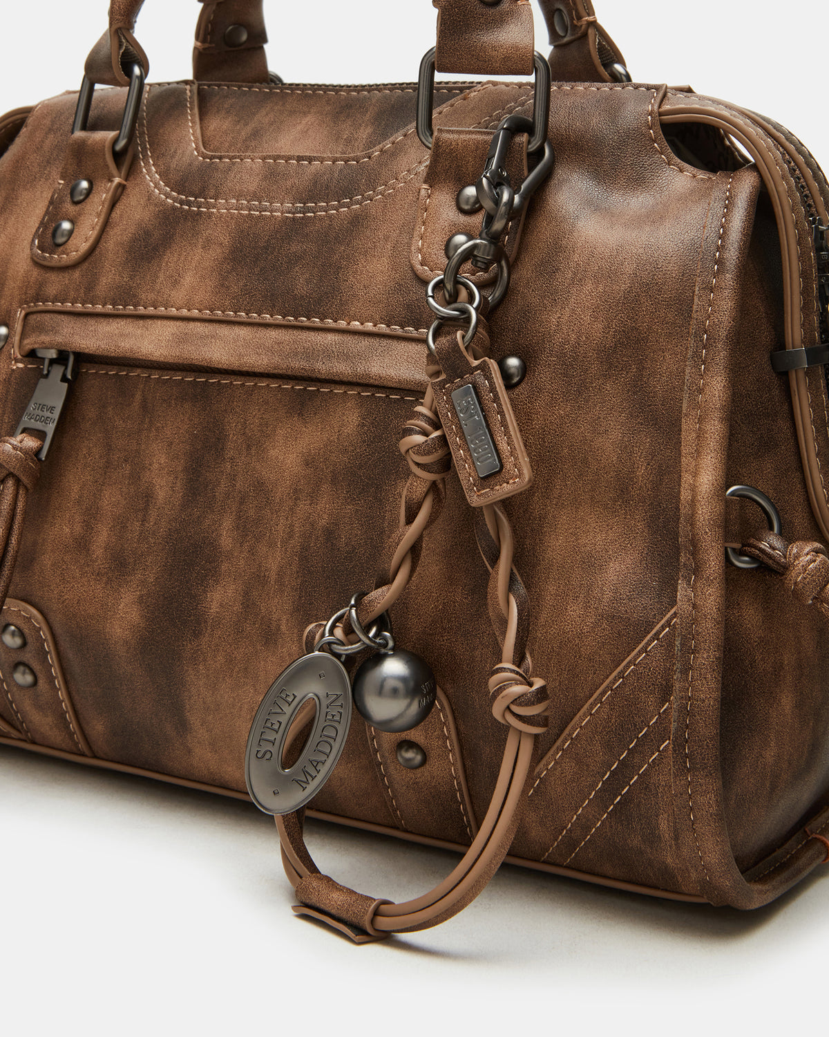Steve Madden RIGGS Brown Distressed Slouchy Top-Handle Crossbody Satchel Handbag