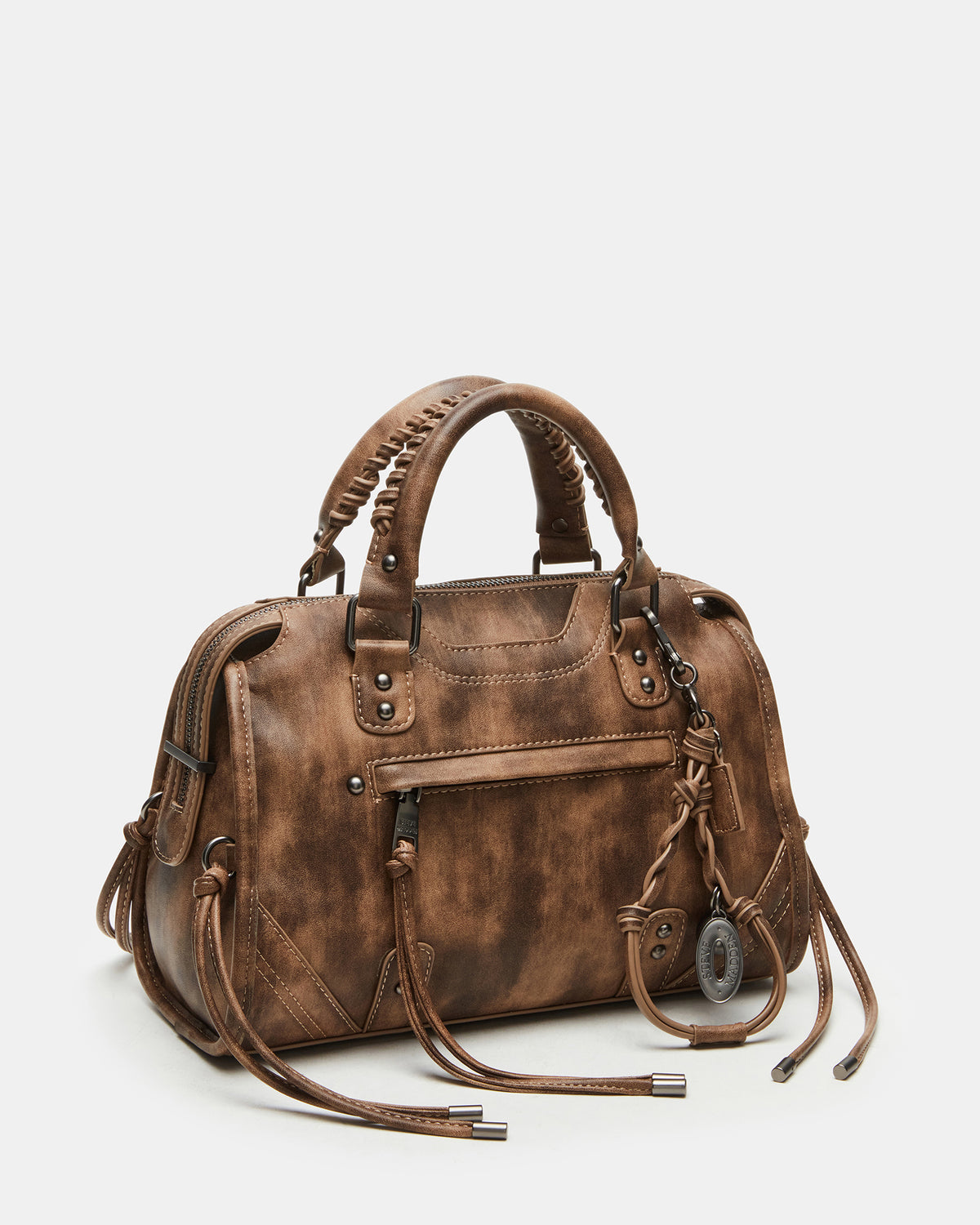 Steve Madden RIGGS Brown Distressed Slouchy Top-Handle Crossbody Satchel Handbag