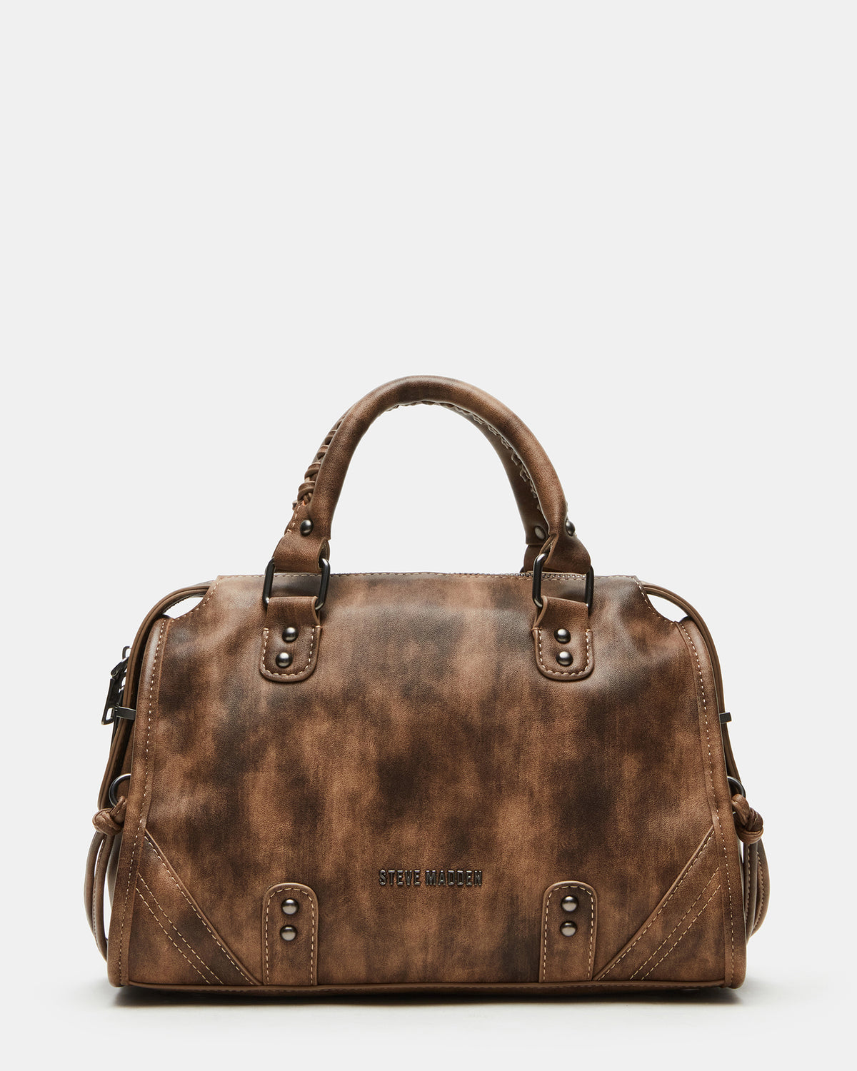 Steve Madden RIGGS Brown Distressed Slouchy Top-Handle Crossbody Satchel Handbag