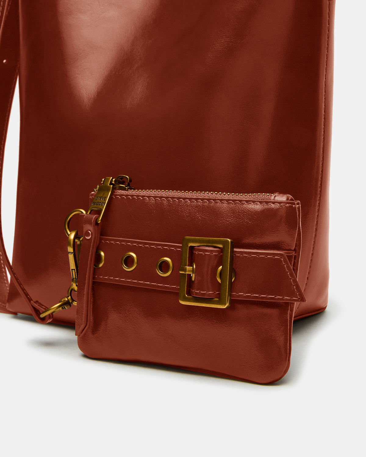 Steve Madden SOFIEE Bag Rust Leather Shoulder Strap Bucket Tote Handbag