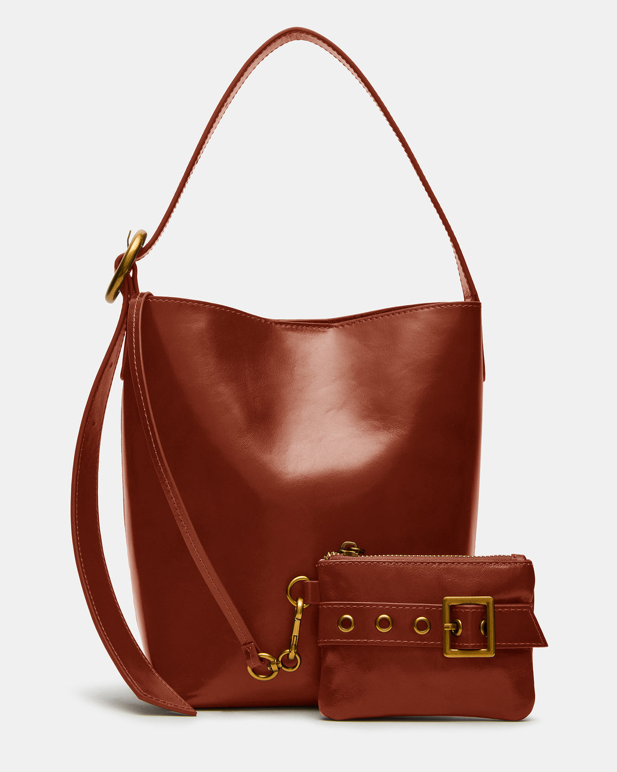 Steve Madden SOFIEE Bag Rust Leather Shoulder Strap Bucket Tote Handbag