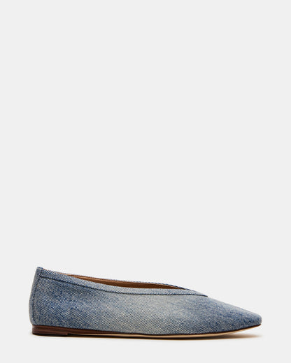 Steve Madden LENI Denim Fabric Square-Toe Ballet Women's Flat