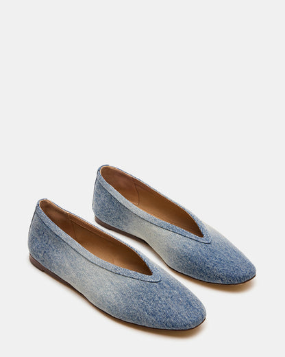 Steve Madden LENI Denim Fabric Square-Toe Ballet Women's Flat