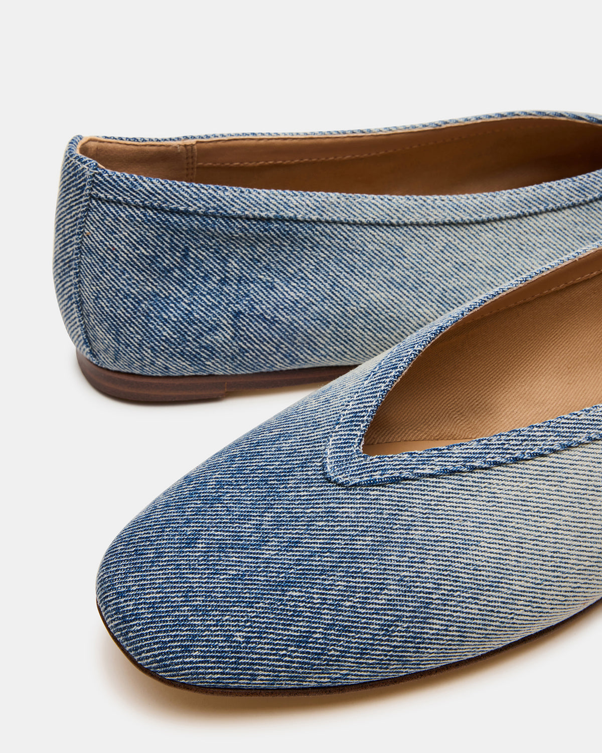 Steve Madden LENI Denim Fabric Square-Toe Ballet Women's Flat