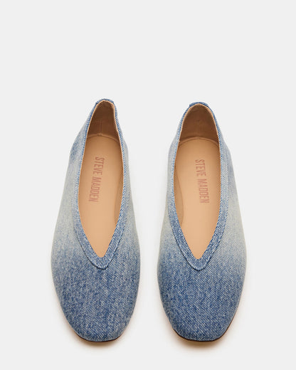 Steve Madden LENI Denim Fabric Square-Toe Ballet Women's Flat