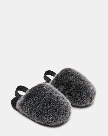 Steve Madden Kids' POOF Grey Slip-On Faux Fur Girls' Flat